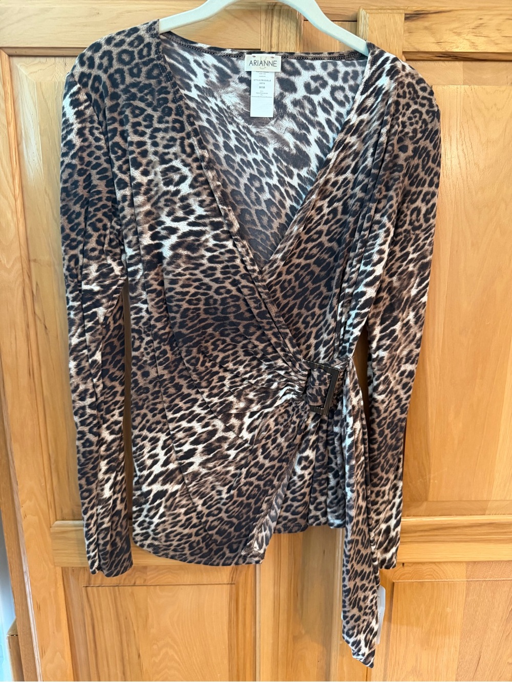 Arianne Women's Leopard Print Wrap Top - Brown Medium New With Tags